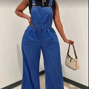 Classic Blue Denim Wide-Leg Women's Overalls